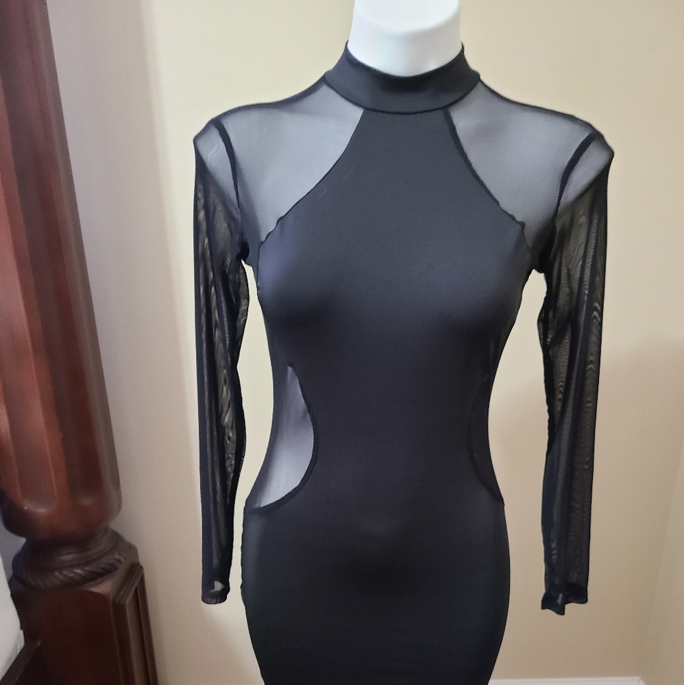 Long sleeve black sheer dress